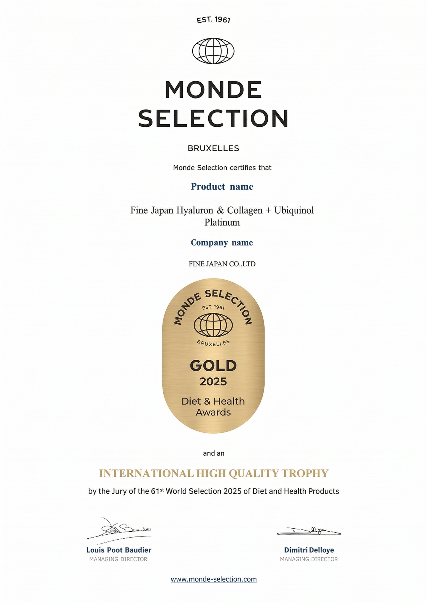 Fine Japan Hyaluron & Collagen + Coenzyme Q10 PLATINUM / 240 g (30 days)